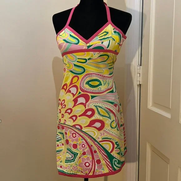 Tibi Dresses | Tibi Halter Maxi Dress Retro Floral Print | Color: Pink/Yellow | Size: 2 | L_Chauvin's Closet